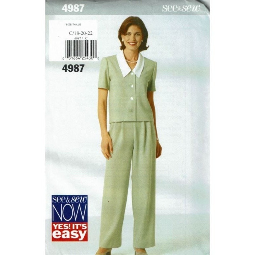 Butterick See and Sew Sewing Pattern 4987 Top Pants Misses Size 18-22